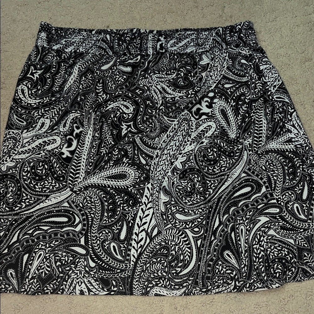 LOFT Black and White Paisley Mini Skirt